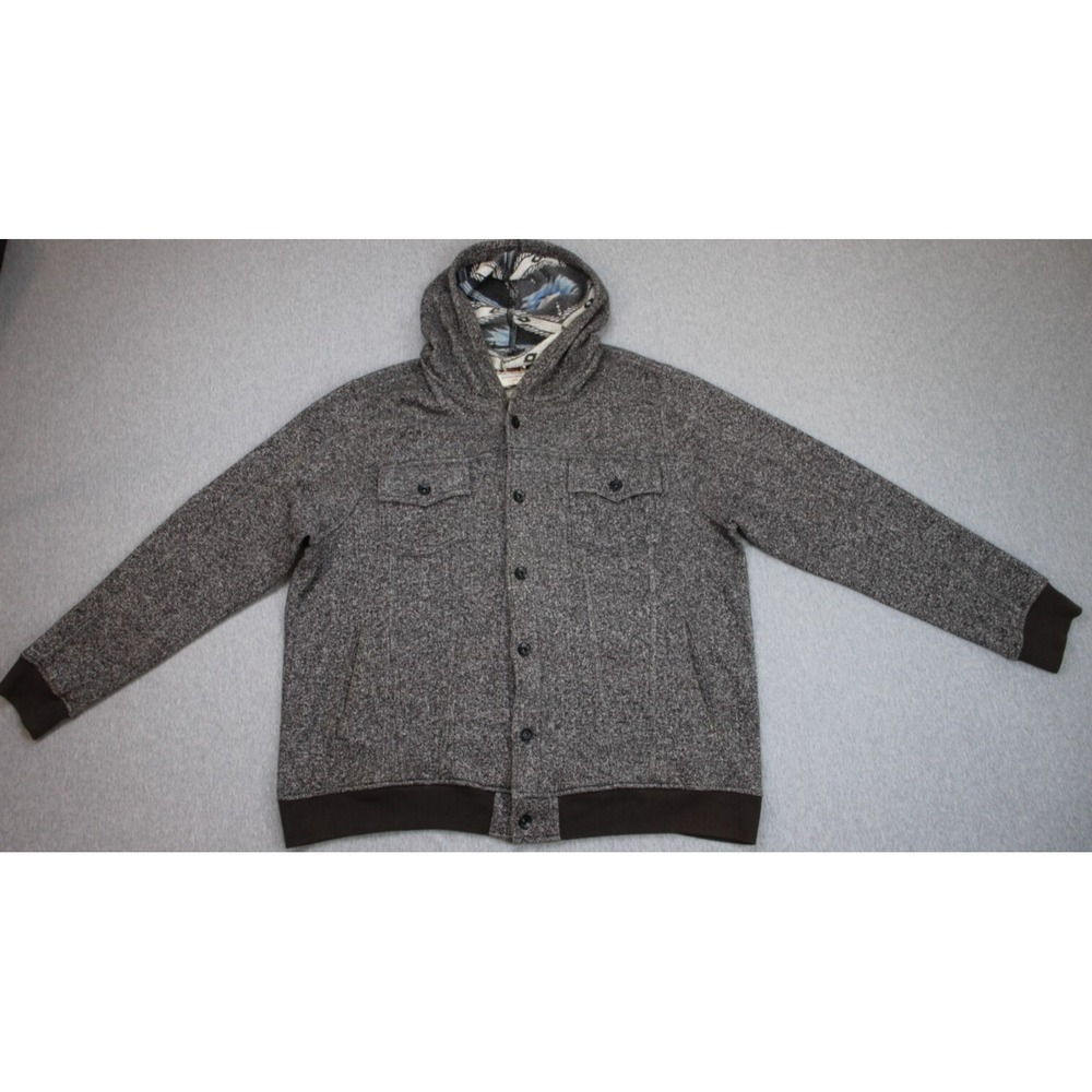 Levis Sweater Jacket Mens XL Gray Heathered Cotton Blend Hooded Button-Front